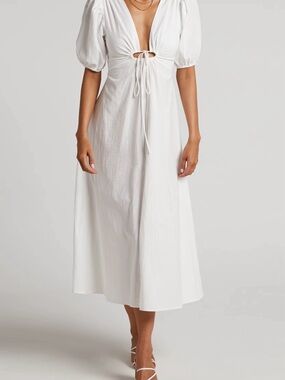 Sincerely Jules White Puff-Sleeve Tie-Front Midi Dress